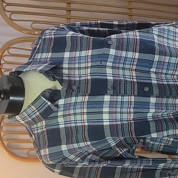 Eddie Bauer men's long sleeve blue red plaid shirt button down front pocket XLT - Picture 2 of 15
